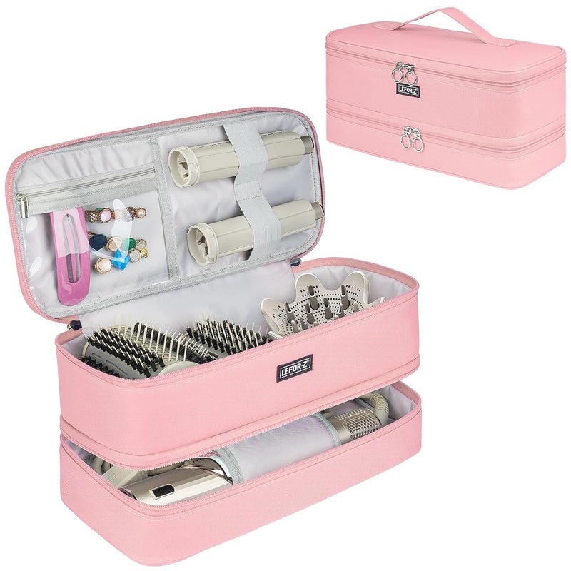 LEFORZ Travel Carrying Case Compatible with Shark Flexstyle Styler/FlexFusion/Hair Dryer,Double-Layer Hair Hot Tools Storage Bag Fits for Dyson Airwrap Styler/Supersonic Hair Dryer,Pink-Bag Only - Image 1
